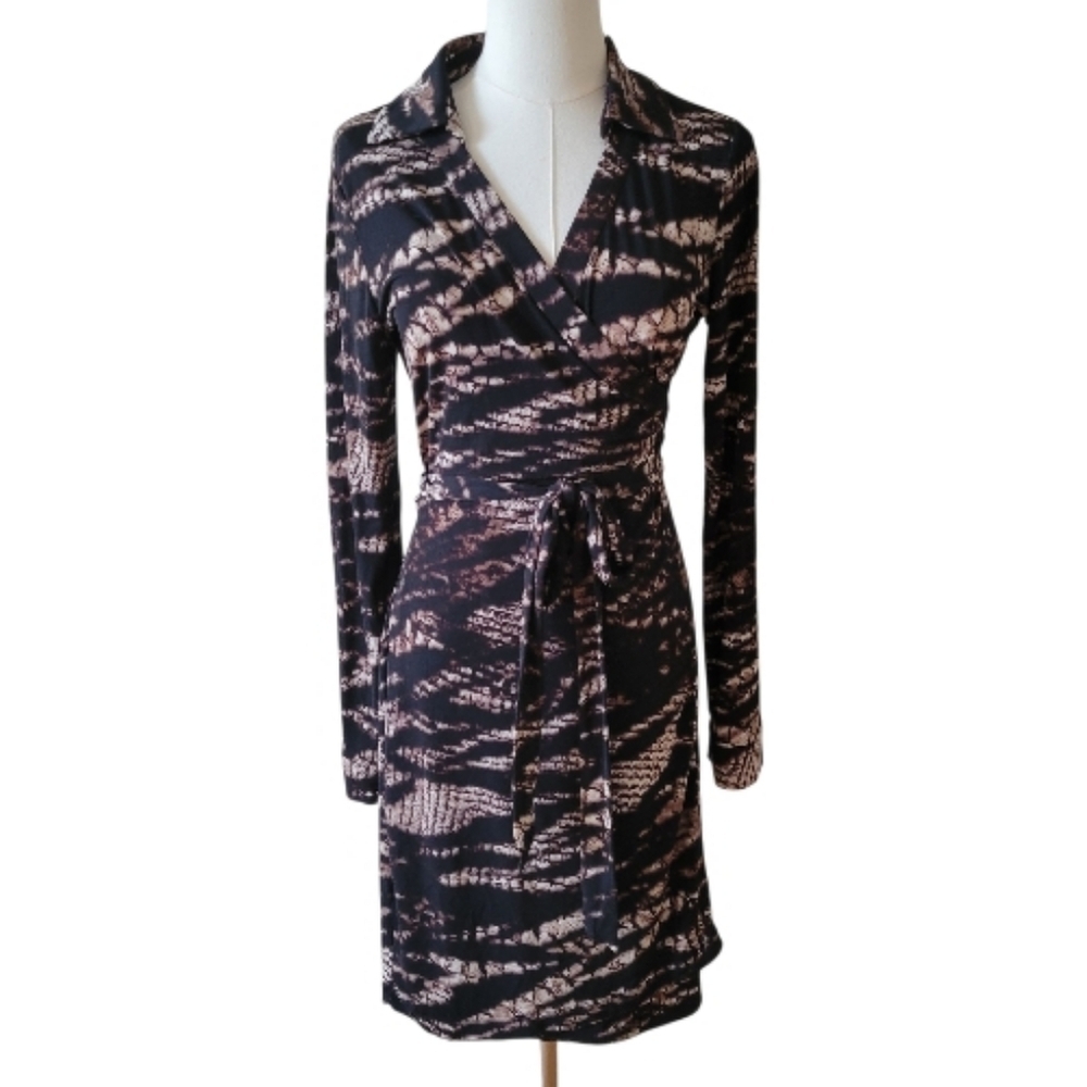 Calvin Klein Brown Snake Print Wrap Dress‎ Size 8